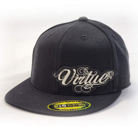 Old School Find - Virtue Script Logo - Flat Brim Fitted Hat - Black
